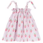 Girls White & Pink Gingham Strawberries Beach Dress, 4, hi-res