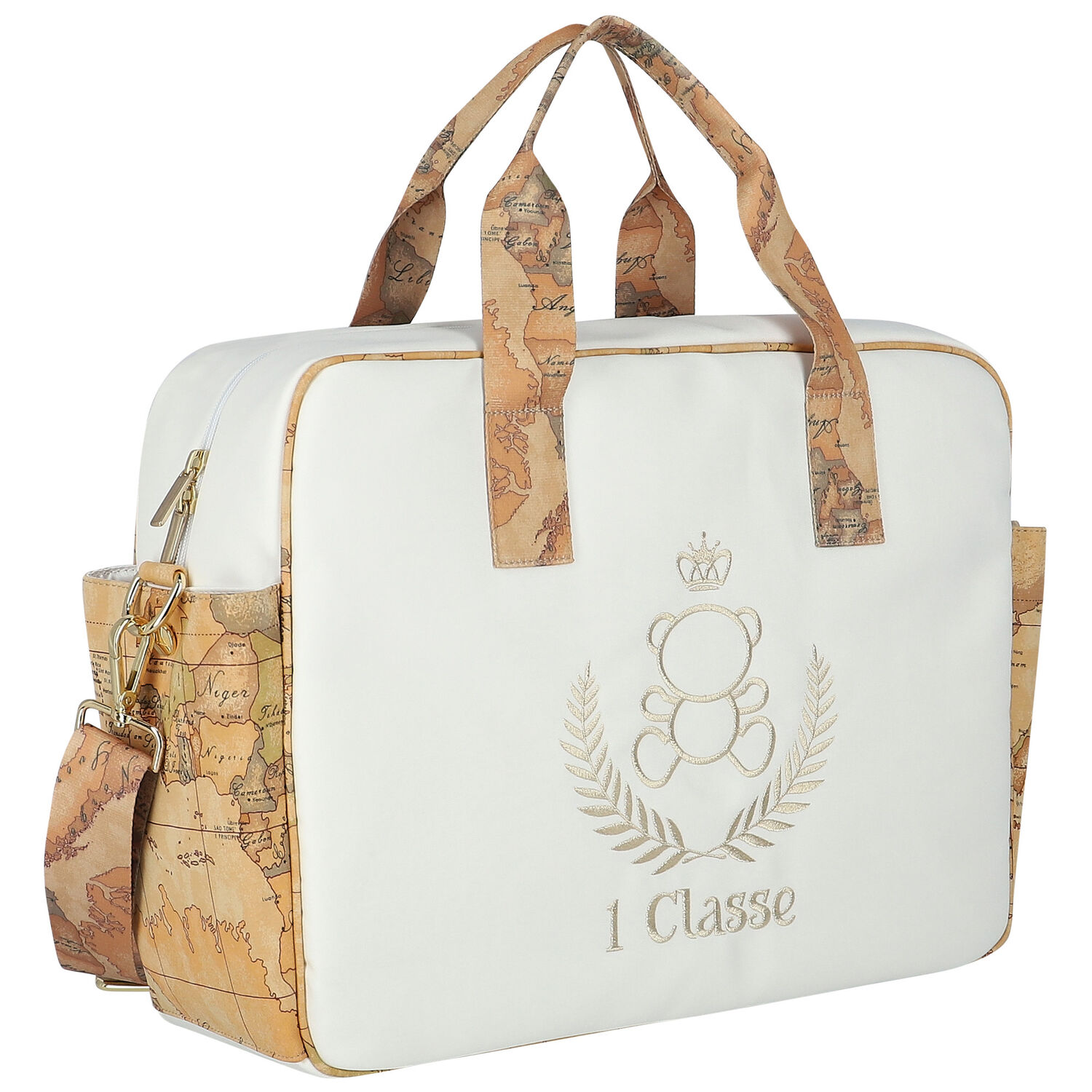 Ivory & Beige Geo Map Bear Baby Changing Bag, 1, hi-res image number null