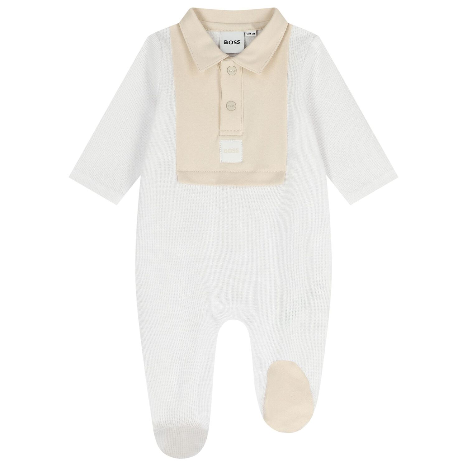 Baby Boys White & Beige Logo Babygrow, 2, hi-res