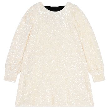 Girls Ivory Embellished Sequin Dress
