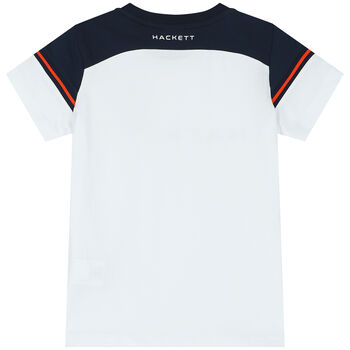Boys White & Navy Blue Logo T-Shirt