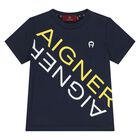 Younger Boys Navy Blue Logo T-Shirt, 1, hi-res