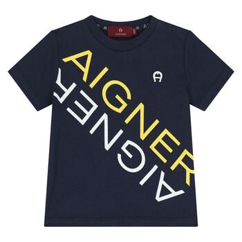 Younger Boys Navy Blue Logo T-Shirt