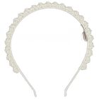 Girls White Embellished Pearl Headband, 1, hi-res