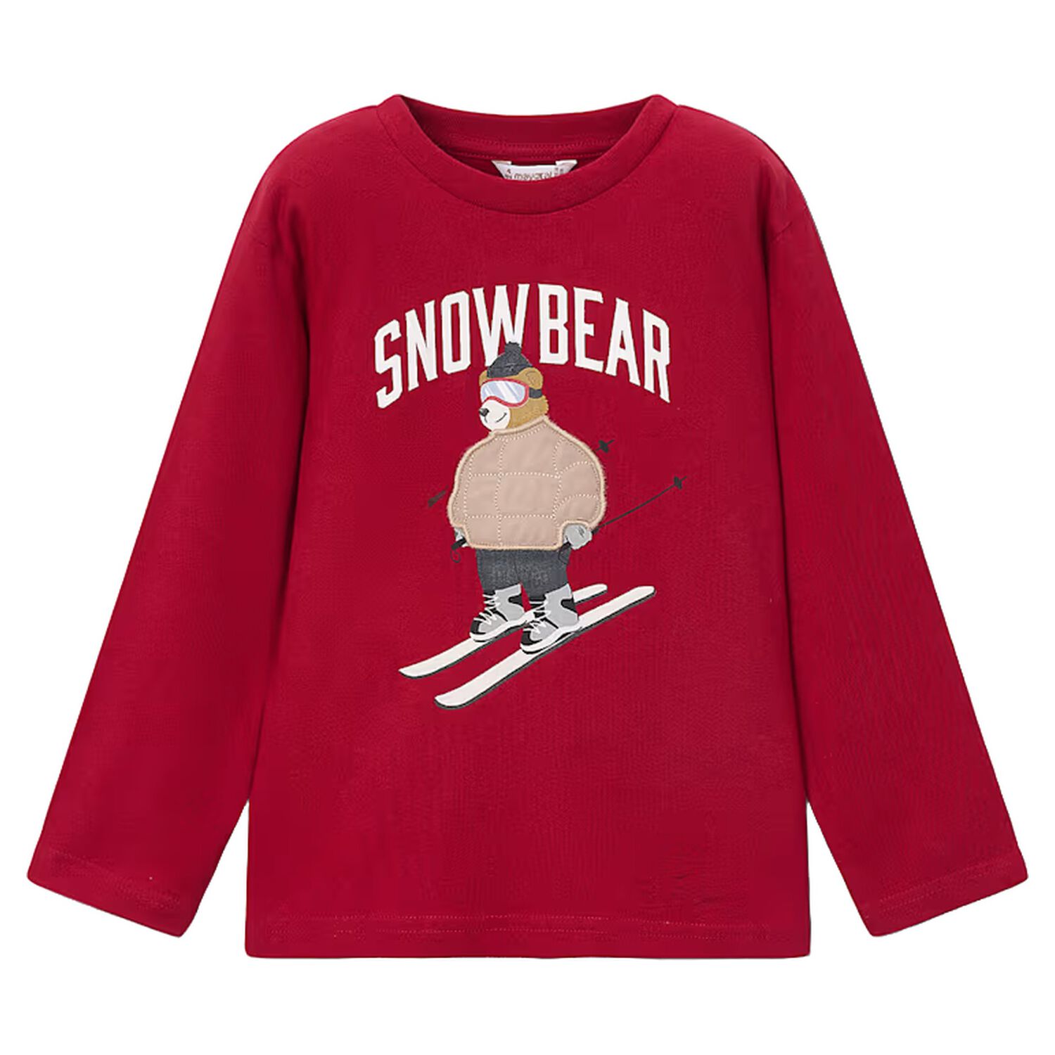 Boys Red Snow Bear Long Sleeve Top, 2, hi-res