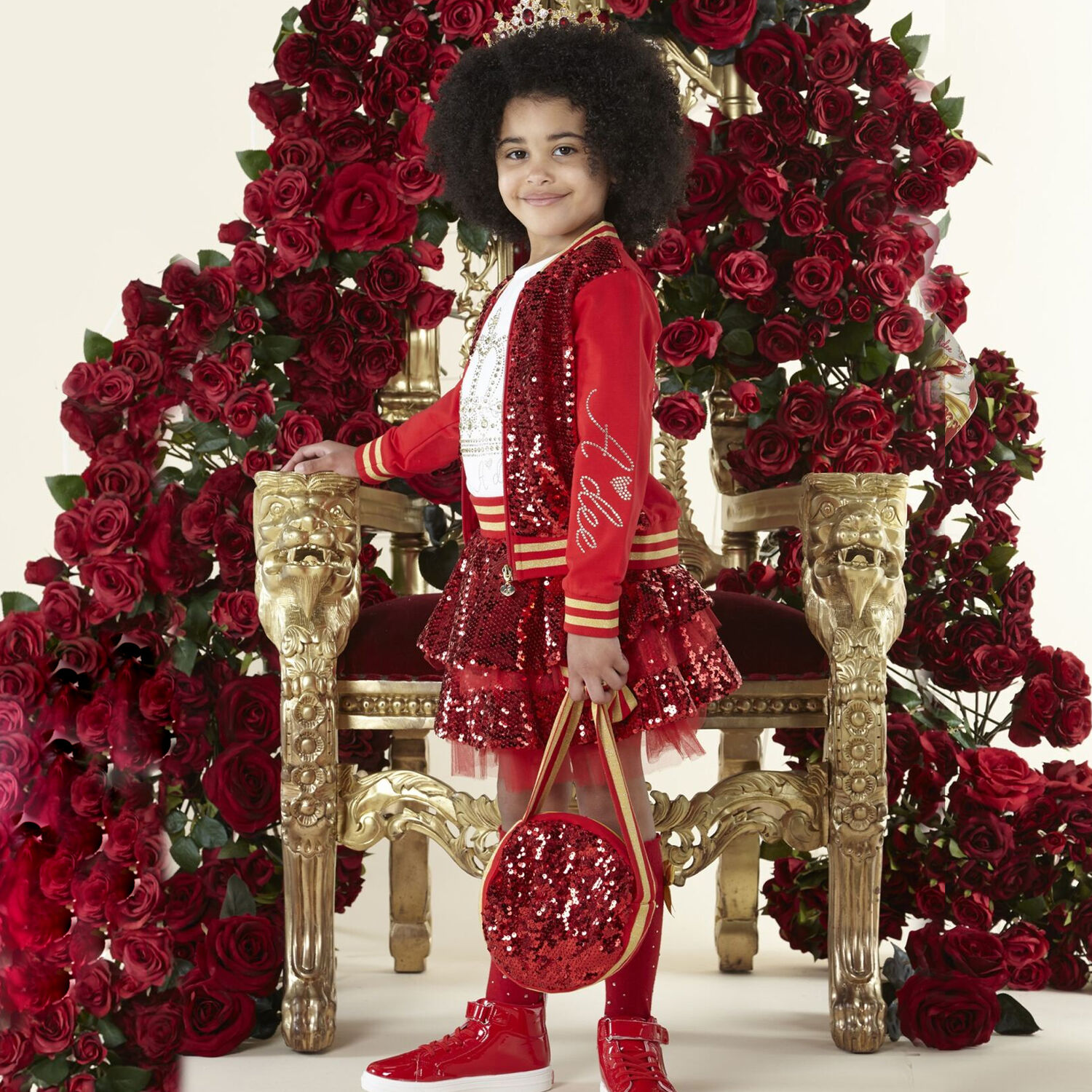 Girls Red & Gold Sequins Crossbody Bag, 1, hi-res image number null