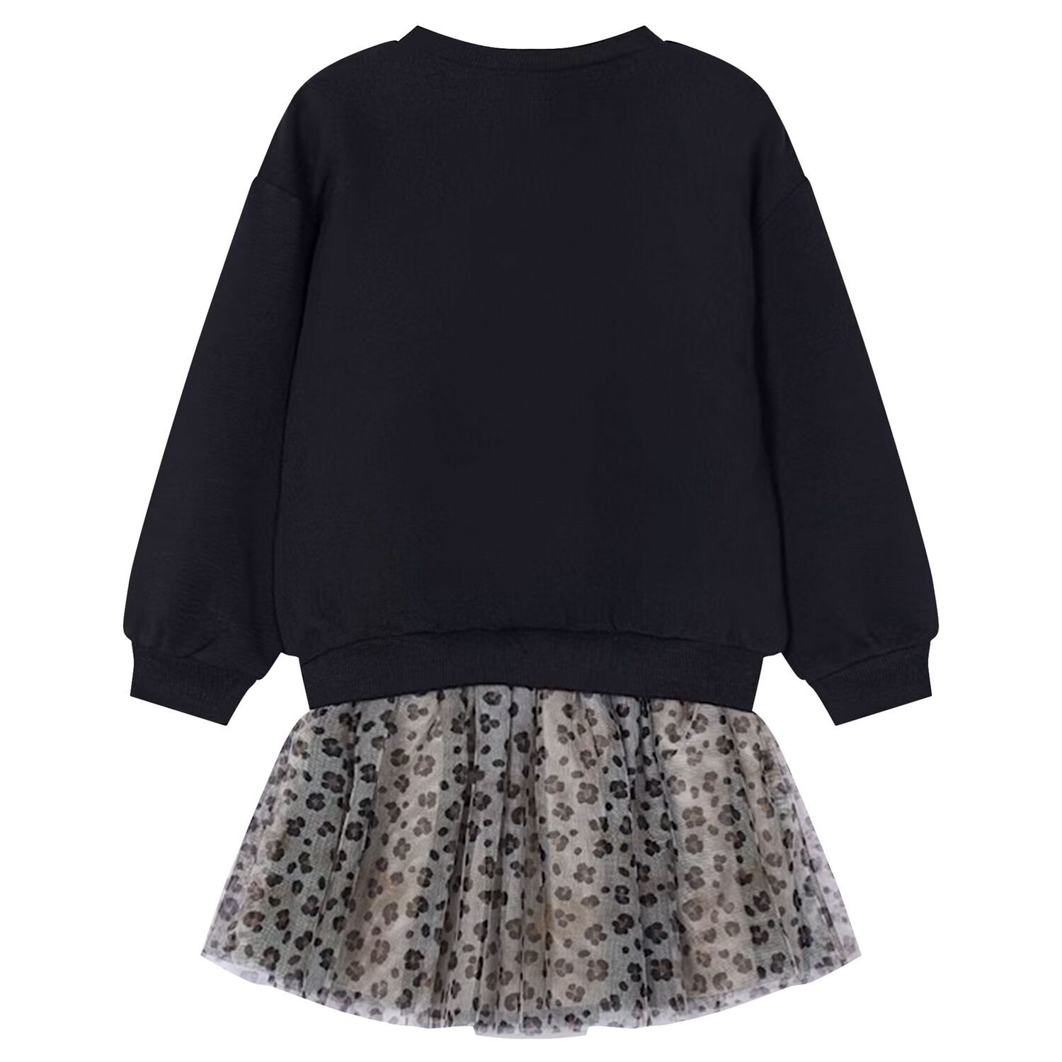 طقم تنورة بفيونكة باللونين الأسود والبيج للبنات, 1, hi-res