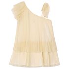 Girls Gold Pleated Lurex Dress, 1, hi-res