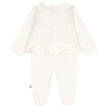 Baby Girls Ivory & Gold Logo Babygrow