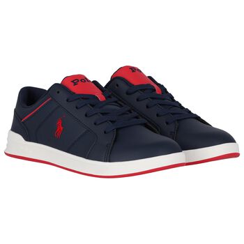 Boys Navy Blue & Red Logo Trainers