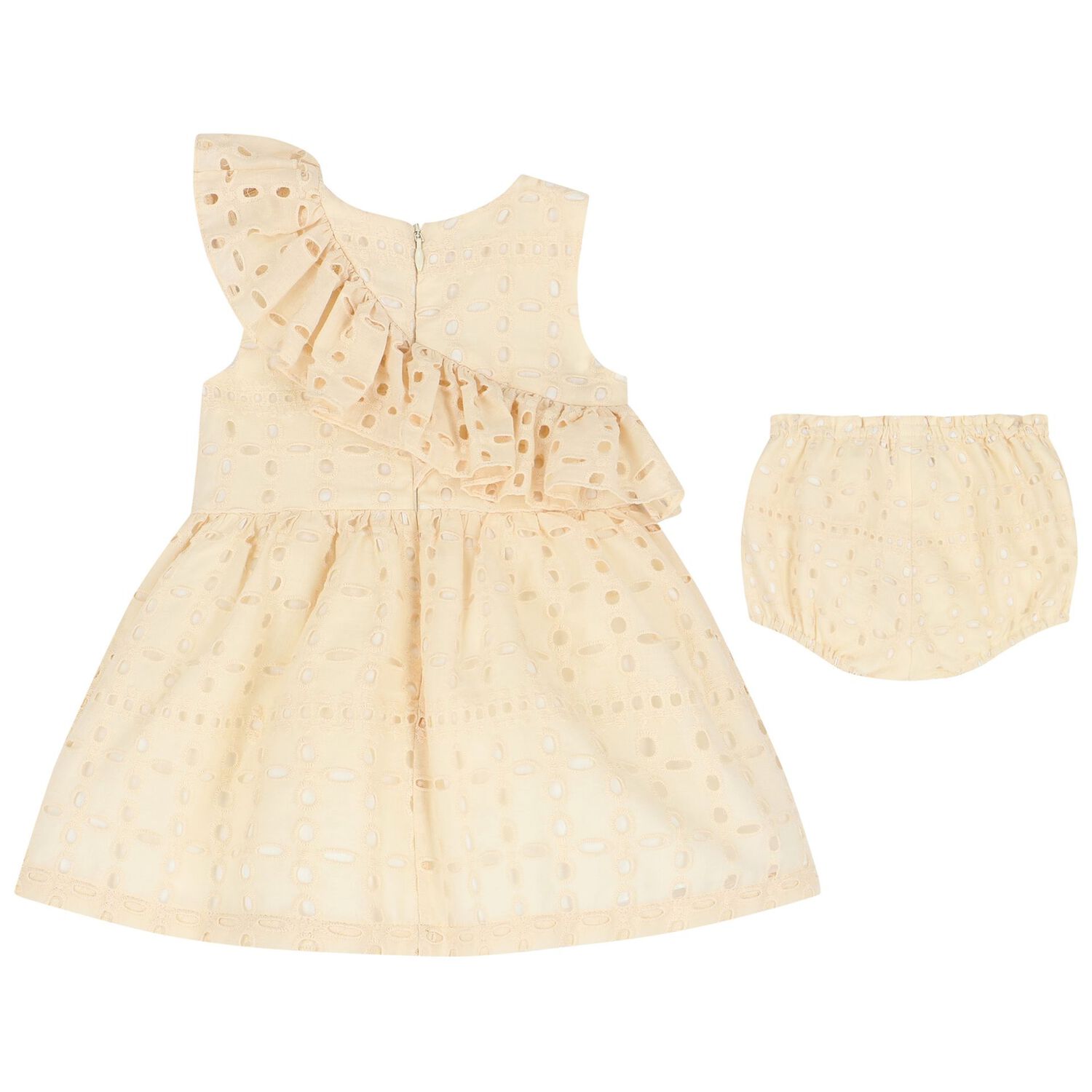Baby Girls Ivory Broderie Anglaise Ruffle Dress Set, 1, hi-res image number null
