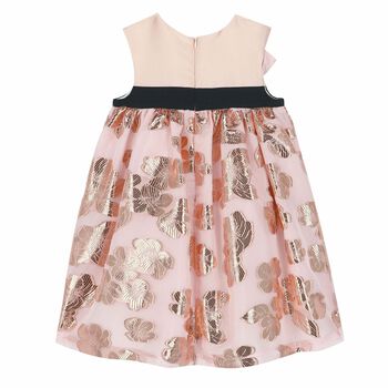 Girls Pink & Rose Gold Brocade Dress