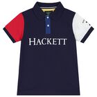 Boys Navy Cotton Logo Polo Shirt, 1, hi-res