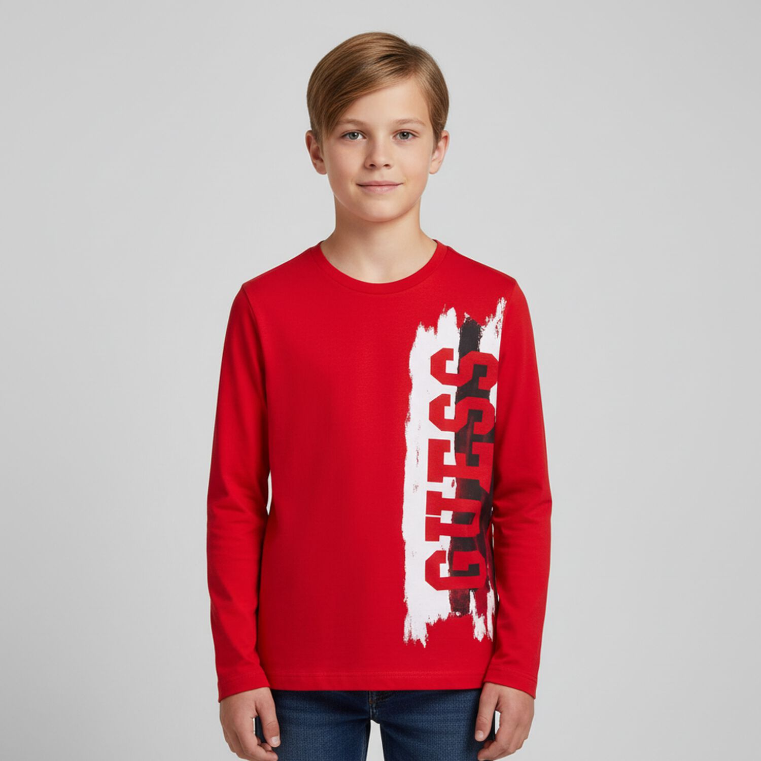 Boys Red Logo Long Sleeve Top, 2, hi-res image number null