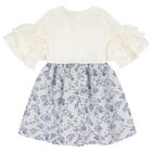 Girls Ivory & Blue Jacquard Dress, 1, hi-res