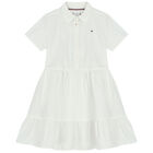 Girls White Logo Shirt Dress, 1, hi-res