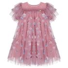 Girls Pink Tulle Flowers Dress, 1, hi-res