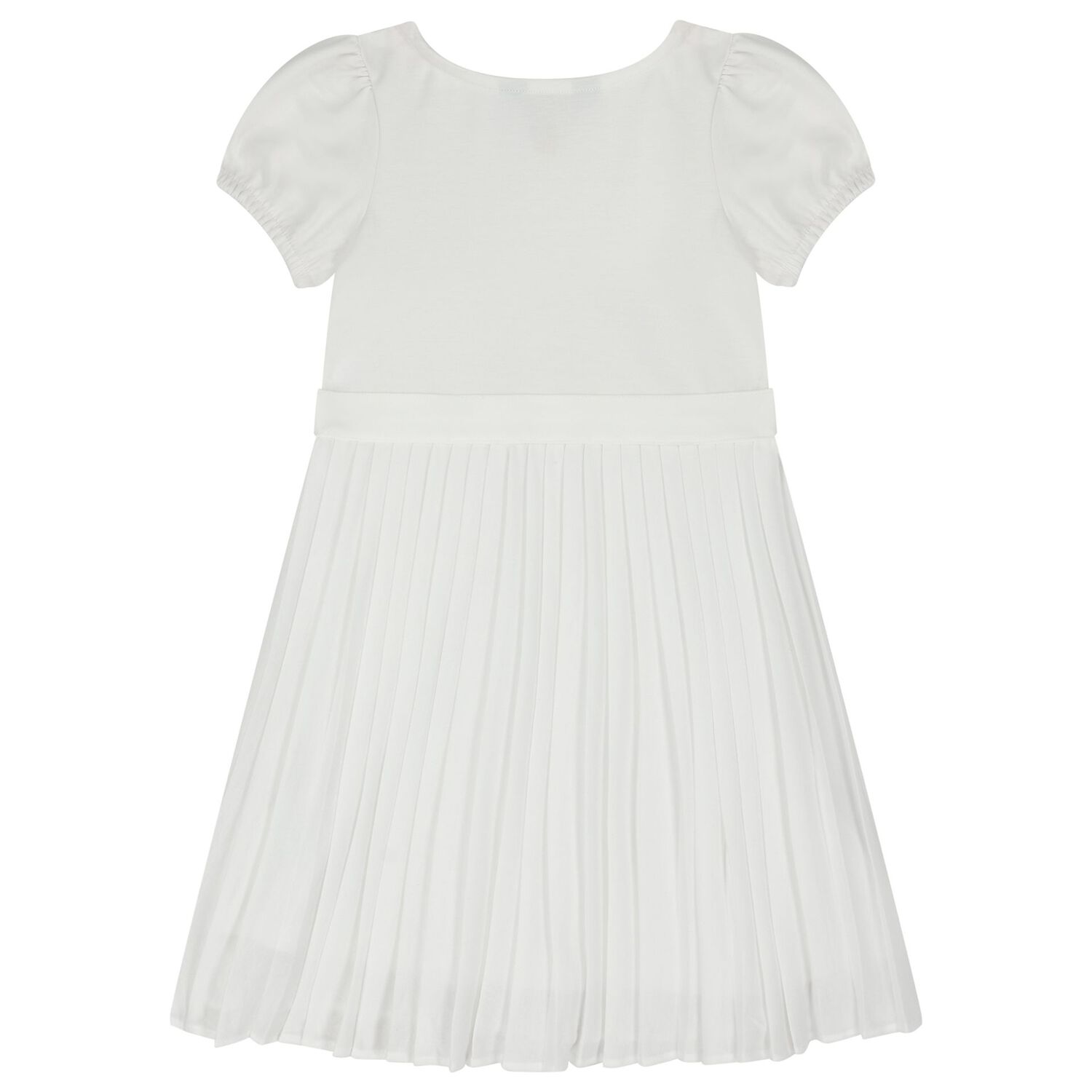 Girls White Logo Pleated Dress, 1, hi-res