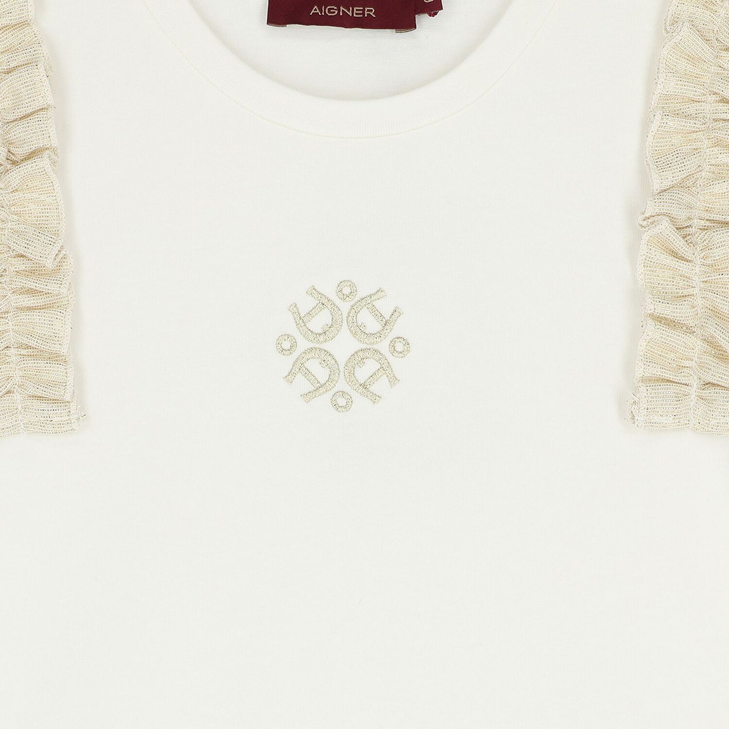 Girls Ivory & Gold Logo Dress, 1, hi-res