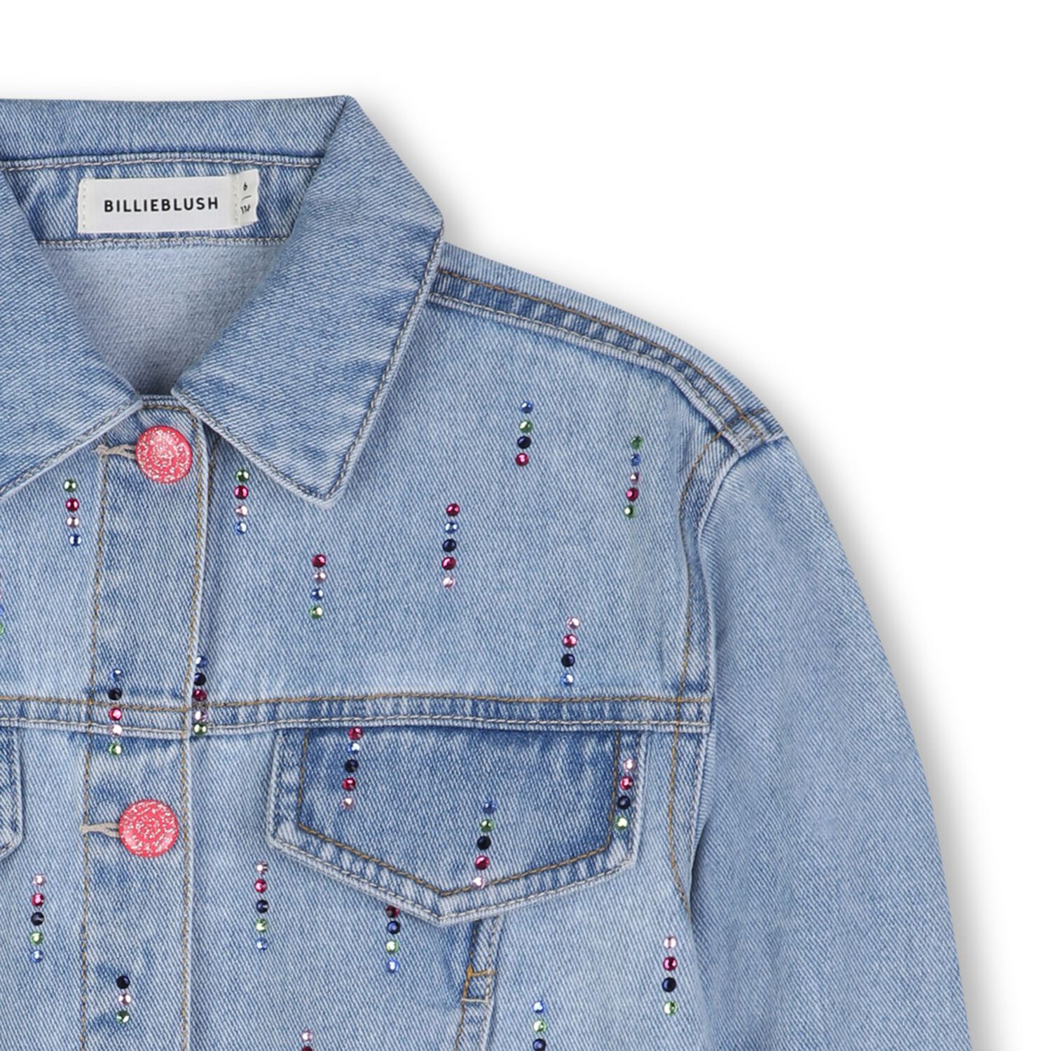 Girls Blue Denim Rhinestones Jacket, 1, hi-res