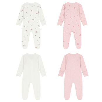 Baby Girls White & Pink Babygrows ( 4 Pack )