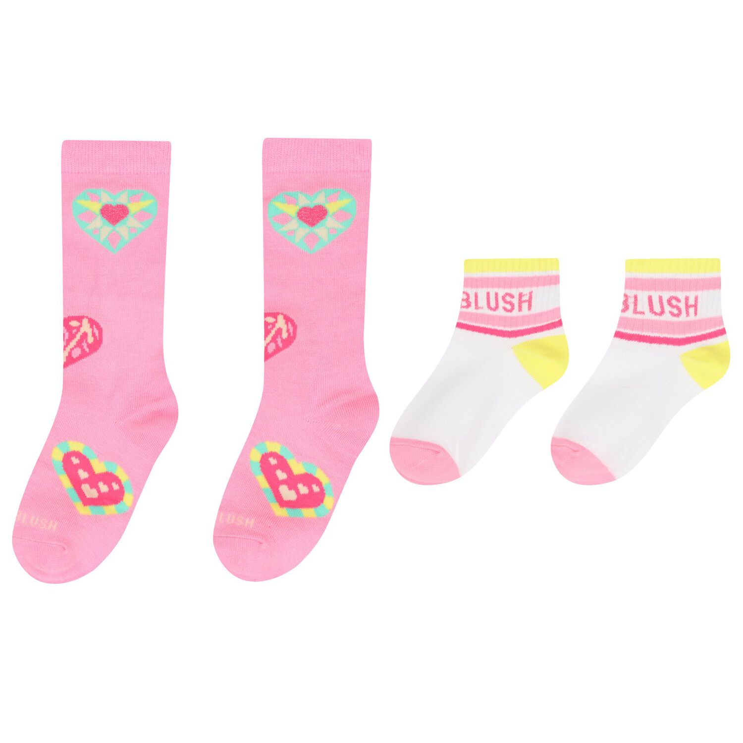 Girls Pink Heart Jacquard Socks ( 2-Pack ), 1, hi-res