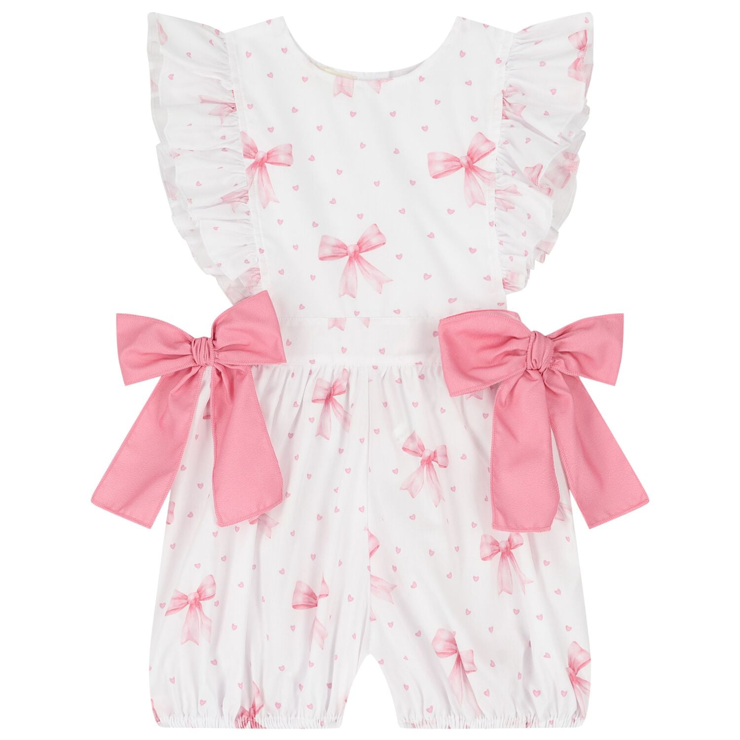 Girls White & Pink Bow Playsuit, 1, hi-res