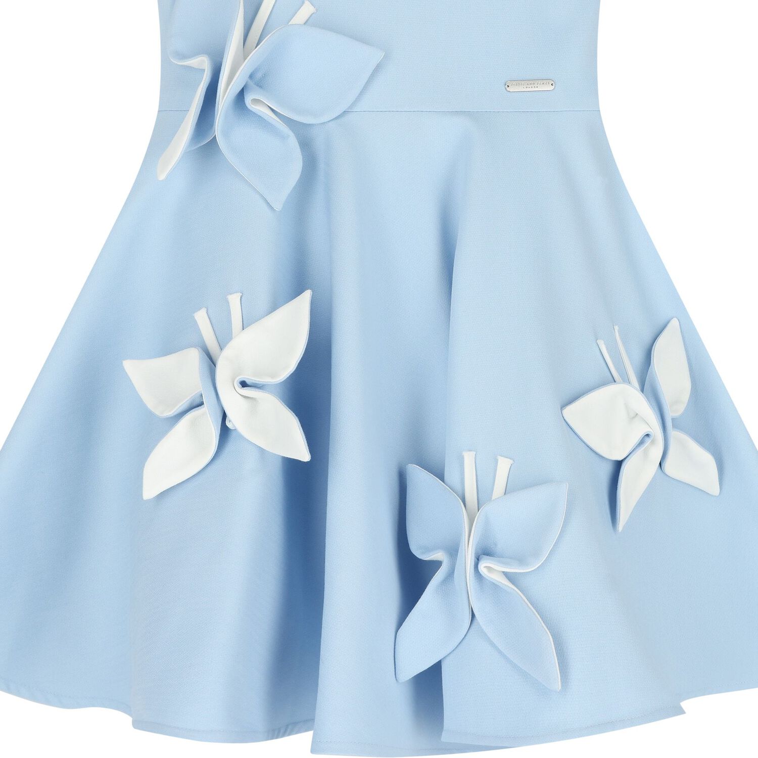 Girls Blue Butterfly Satin Dress, 2, hi-res