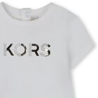 Younger Girls White & Ivory Logo Dress, 1, hi-res