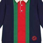 Boys Navy Blue Web Striped Polo Shirt, 1, hi-res