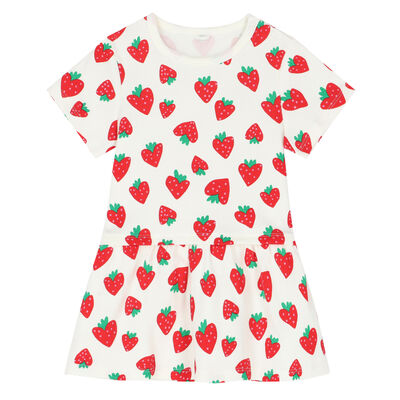 Younger Girls Ivory Strawberry Dress