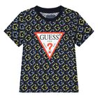 طقم شورت أولاد بالشعار باللون الكحلي, 1, hi-res