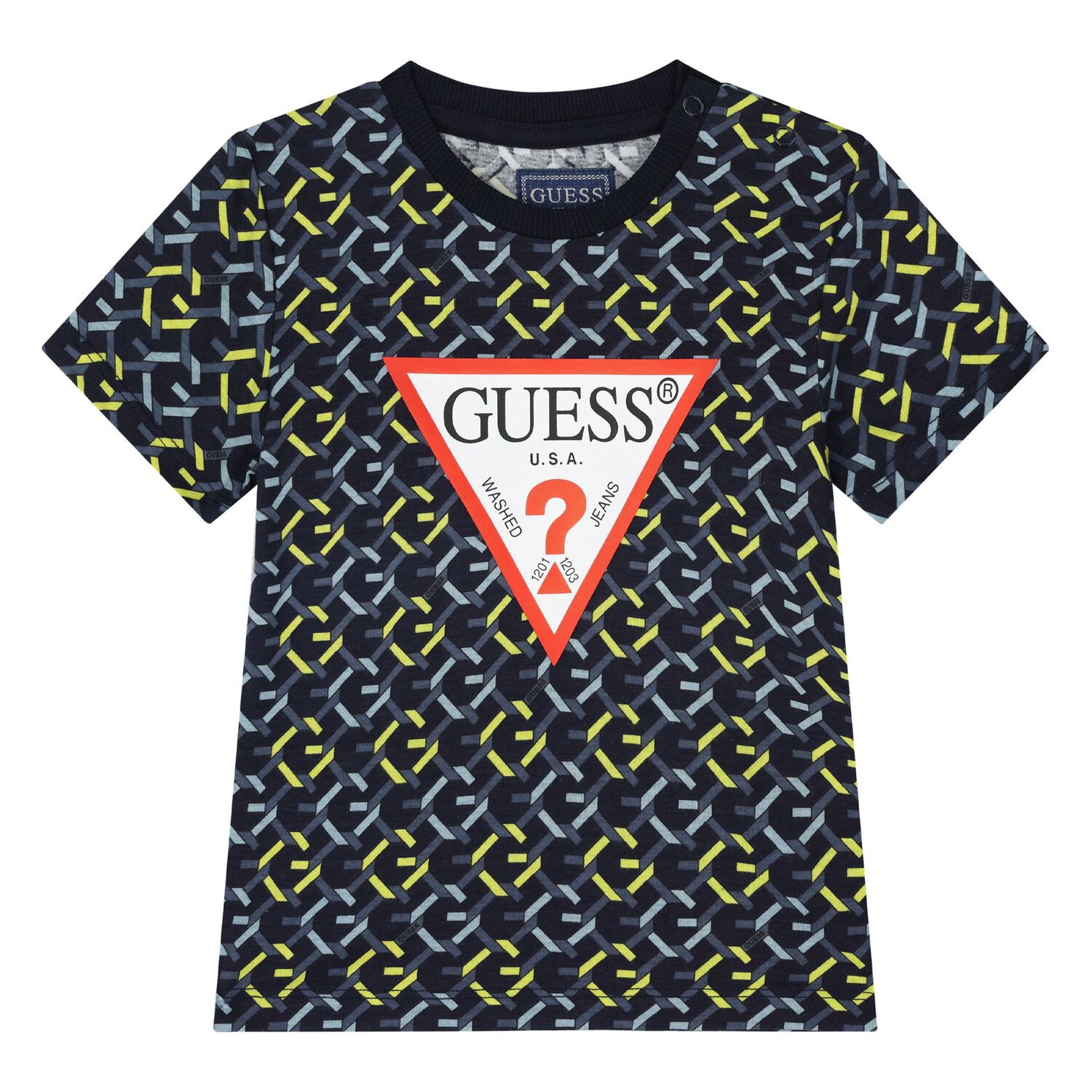 طقم شورت أولاد بالشعار باللون الكحلي, 1, hi-res