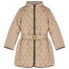 Girls Beige Puffer Coat, 1, hi-res