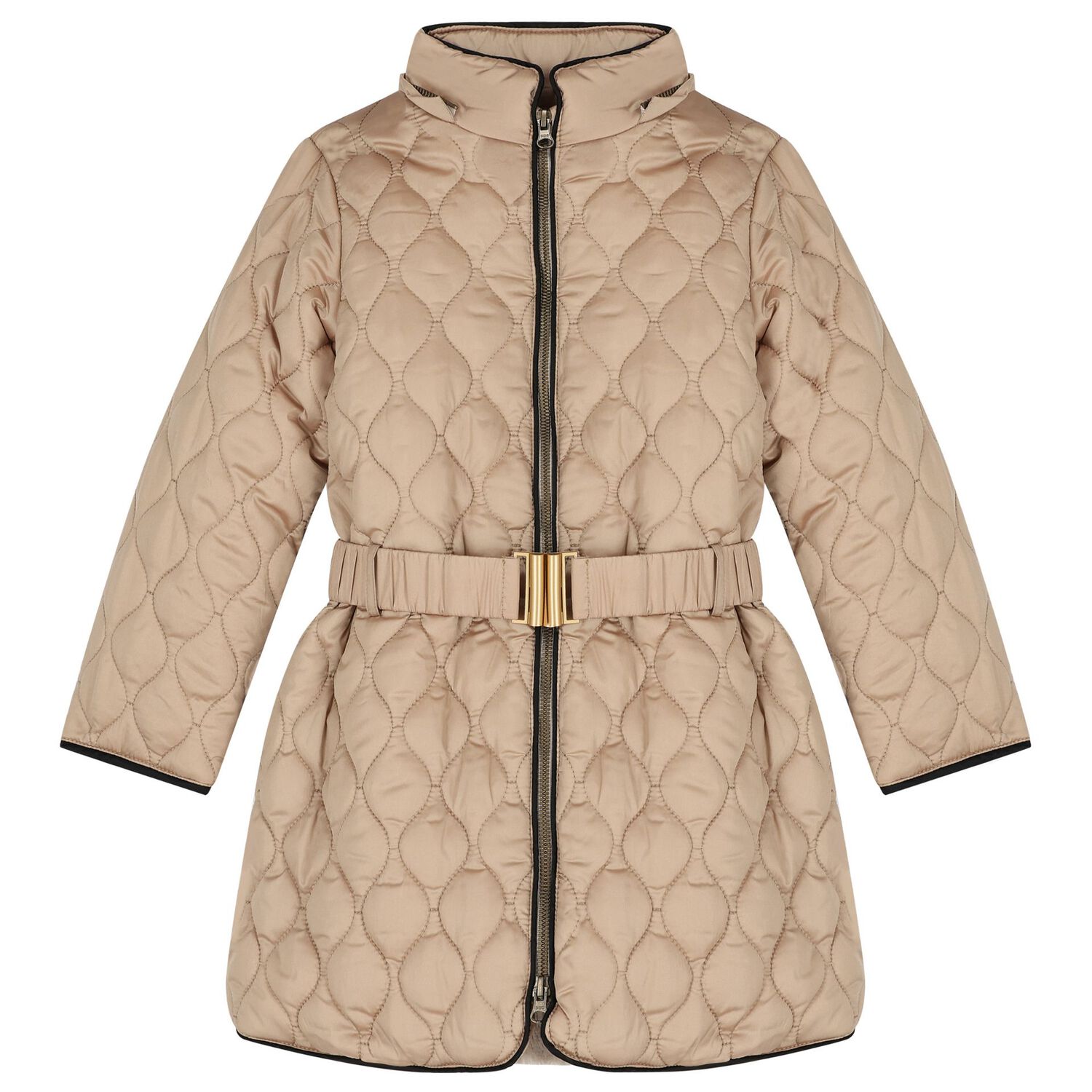 Girls Beige Puffer Coat, 1, hi-res