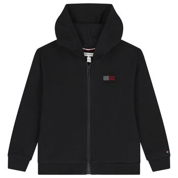 Girls Black Embellished Logo Hooded Zip Up Top