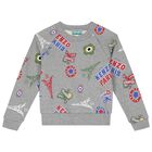 سويت شيرت أولاد هودي بالشعار باللون الرمادي, 1, hi-res