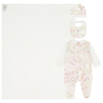 Baby Girls Ivory, Beige & Pink Geo Map Babygrow Gift Set