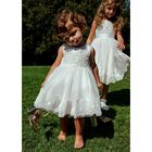 Younger Girls White Embroidered Tulle Dress, 1, hi-res