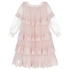 Girls Pink Tiered Tulle Dress, 1, hi-res