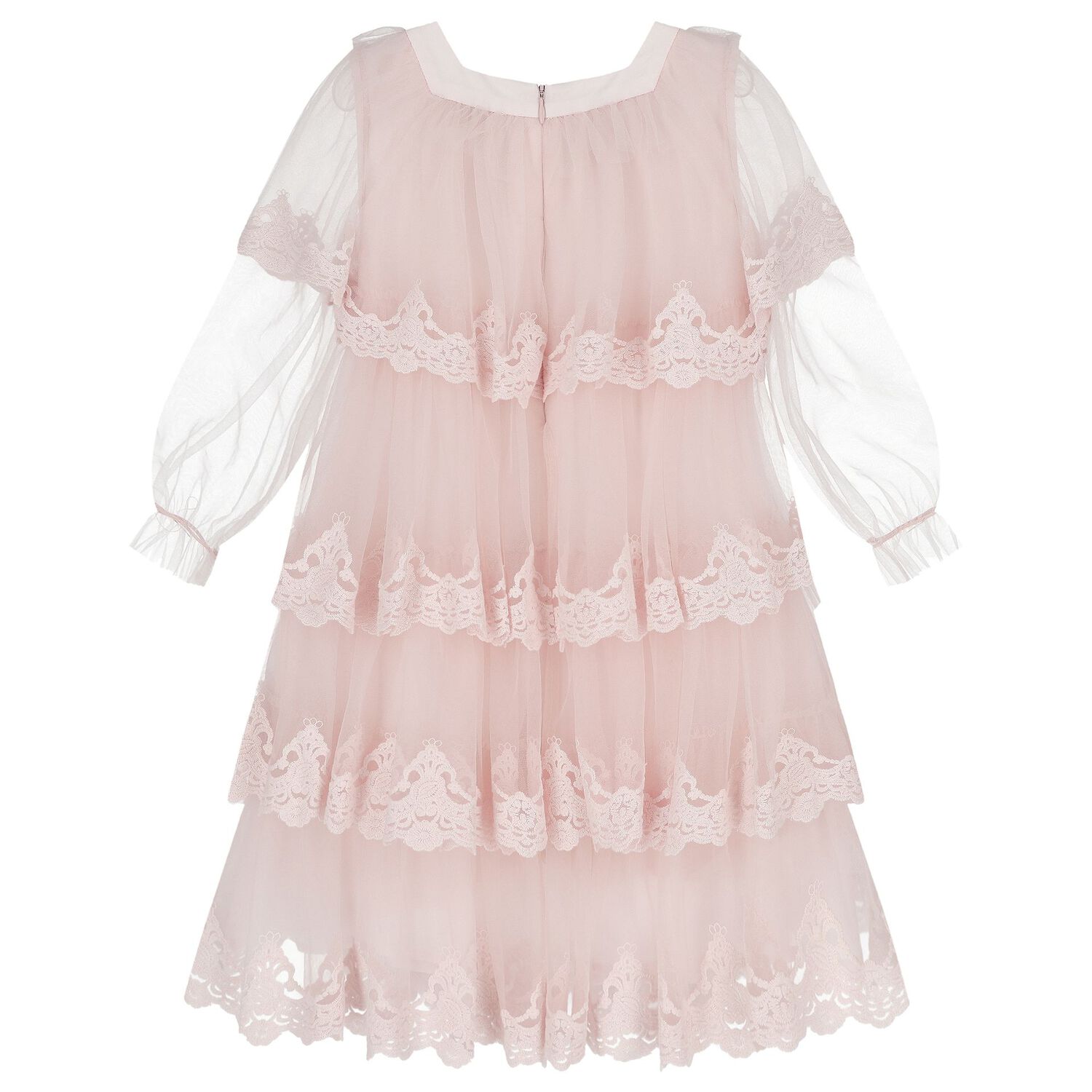 Girls Pink Tiered Tulle Dress, 1, hi-res