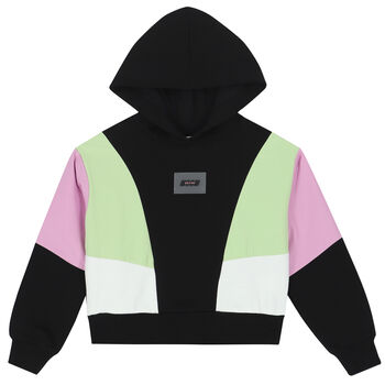 Girls Black Logo Hooded Top