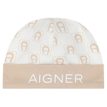 White & Beige Logo Baby Hat