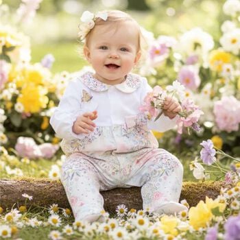 Baby Girls White & Pink Floral Babygrow