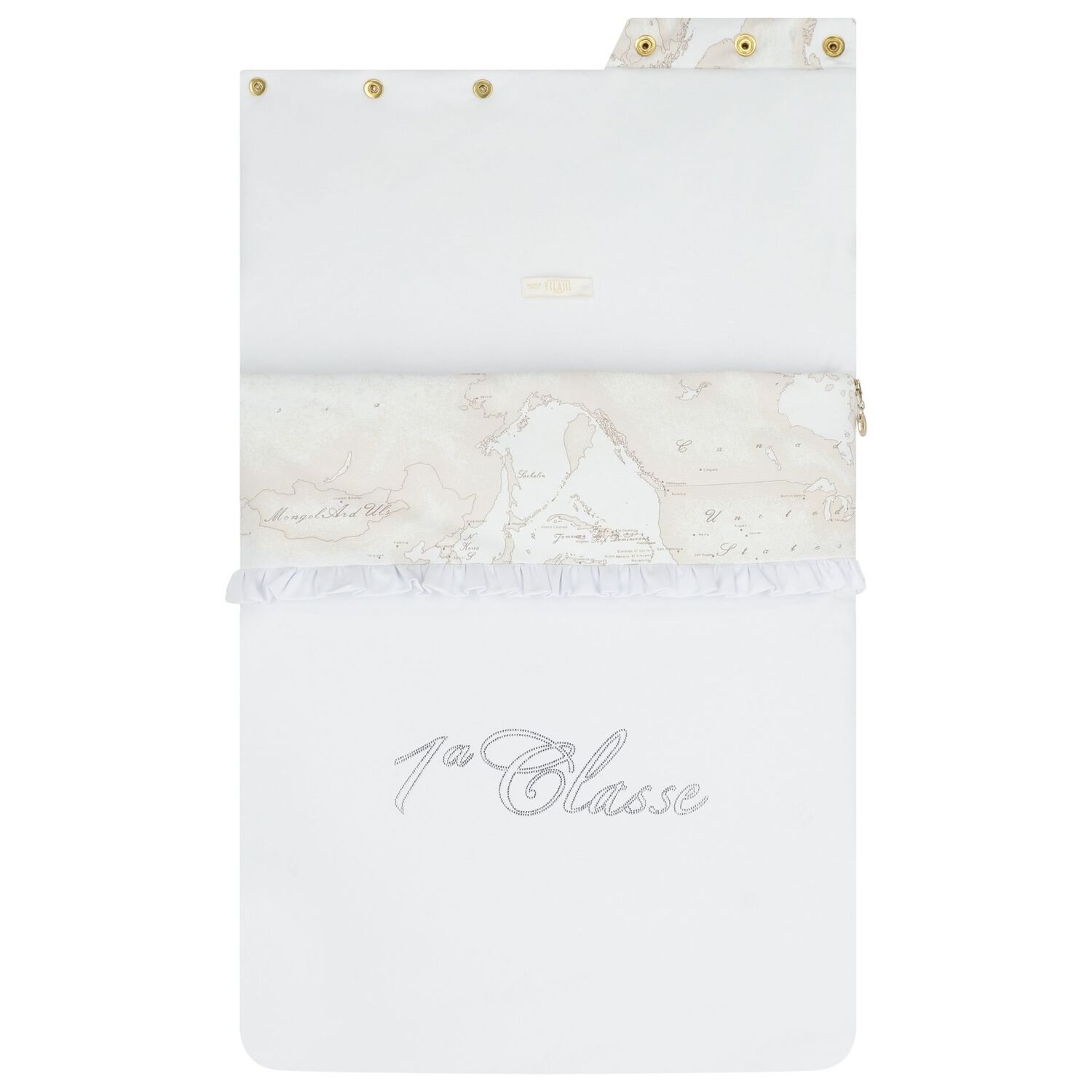 Baby Girls White & Beige Embellished Logo Nest, 1, hi-res