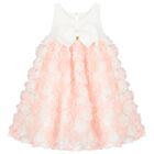 فستان بنات تول مزين بالورود باللون العاجي والوردي, 1, hi-res