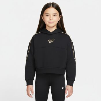 Girls Black Logo Hooded Top