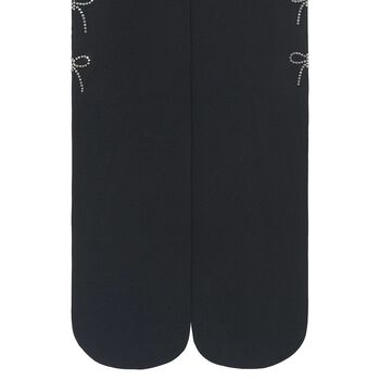 Girls Black Studded Bow Tights