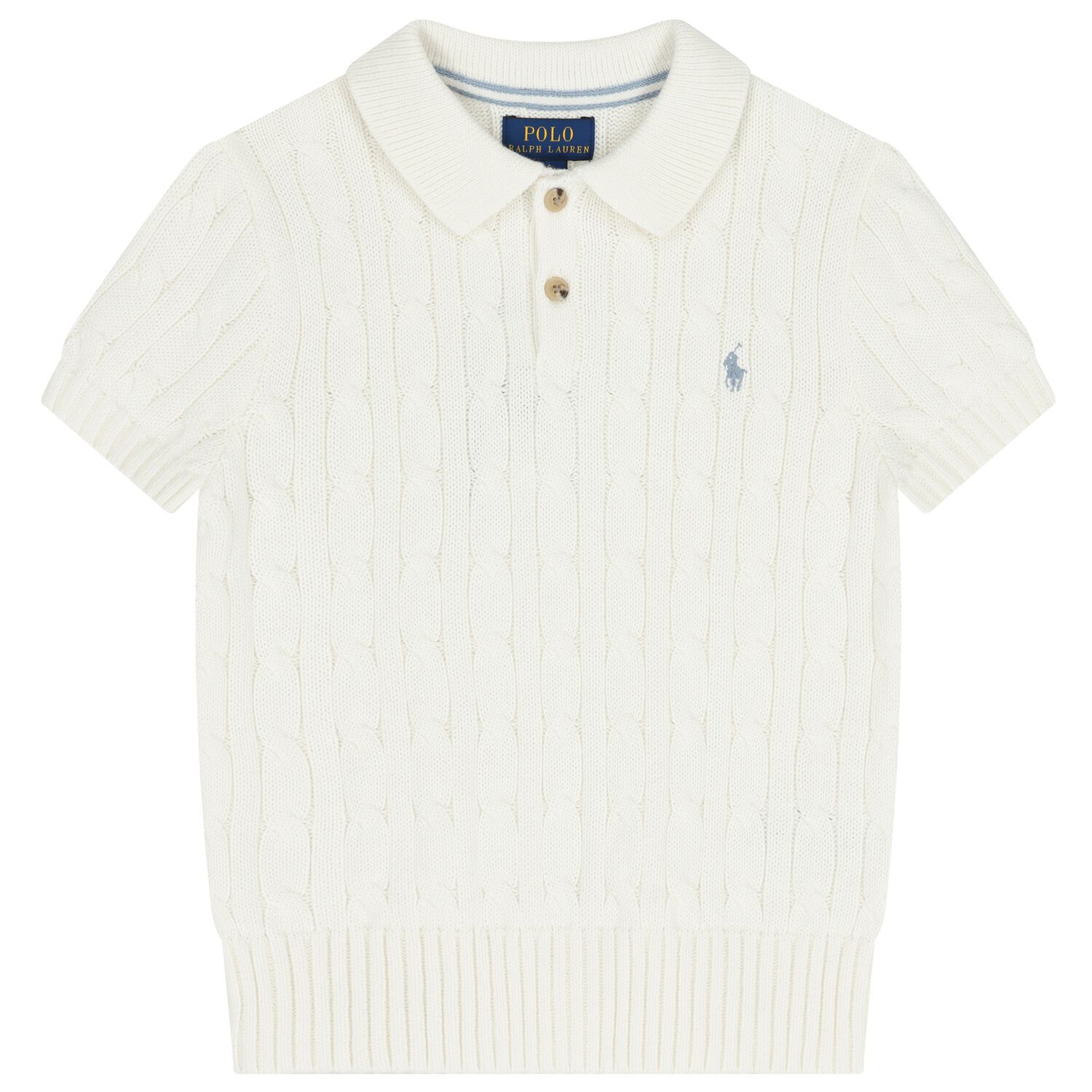 Boys Ivory Logo Knit Polo Shirt , 1, hi-res