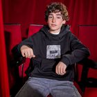 Boys Black Hooded Top, 1, hi-res